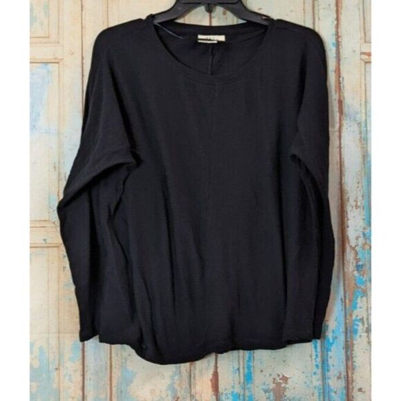 Style & Co Womens M Black T-Shirt Solid Long Sleeve Round Neck Pullover Regular - Picture 2 of 9